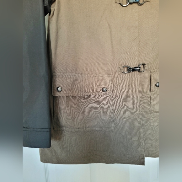 Queen Collection Women's Trench Jacket 100% Cotton Snap&Clasp Khaki/Black Medium - Picture 3 of 16